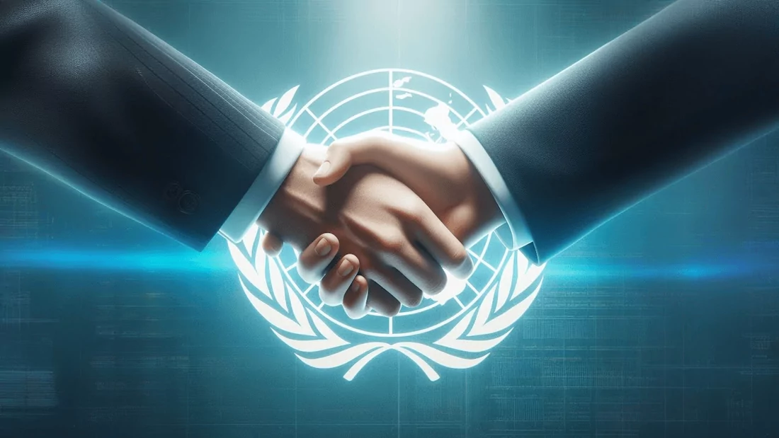 Handshake over a globe, illustrating the alliance with AIM Global.